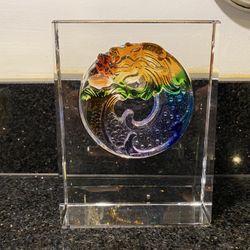 Rare Vintage Chinese Art Glass Lazurite Dragon Paperweight Sculpture Decor 6.5”H