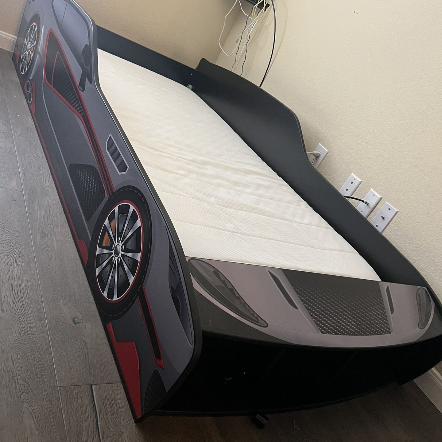 Kids Rocket Fuel Gray Twin Car Bed With Mattress 