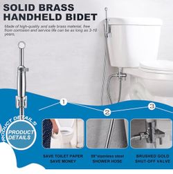 Handheld Bidet Sprayer for Toilet, All Metal Cloth Diaper Toilet Sprayer Bidet Attachment with Backflow Preventer, Adjustable Water Jet Spray,