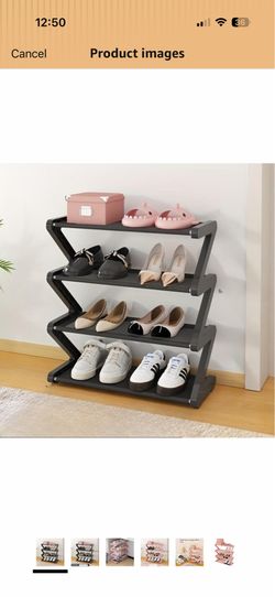 4 Layer Z Shaped Shoe Rack, Easy To Assemble Shoes Storage Rack, Stackable Home Organizer for Living Room, Dormitory, School (black)