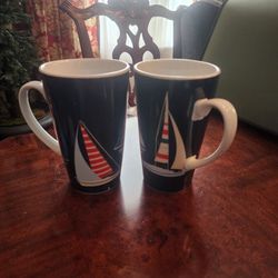 Tall Coffee Mugs Set Of 2 Coastal Sailboats