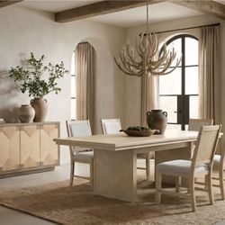 Dining Set 7 Pc Natural Finish, Fabric, New Especial Price 