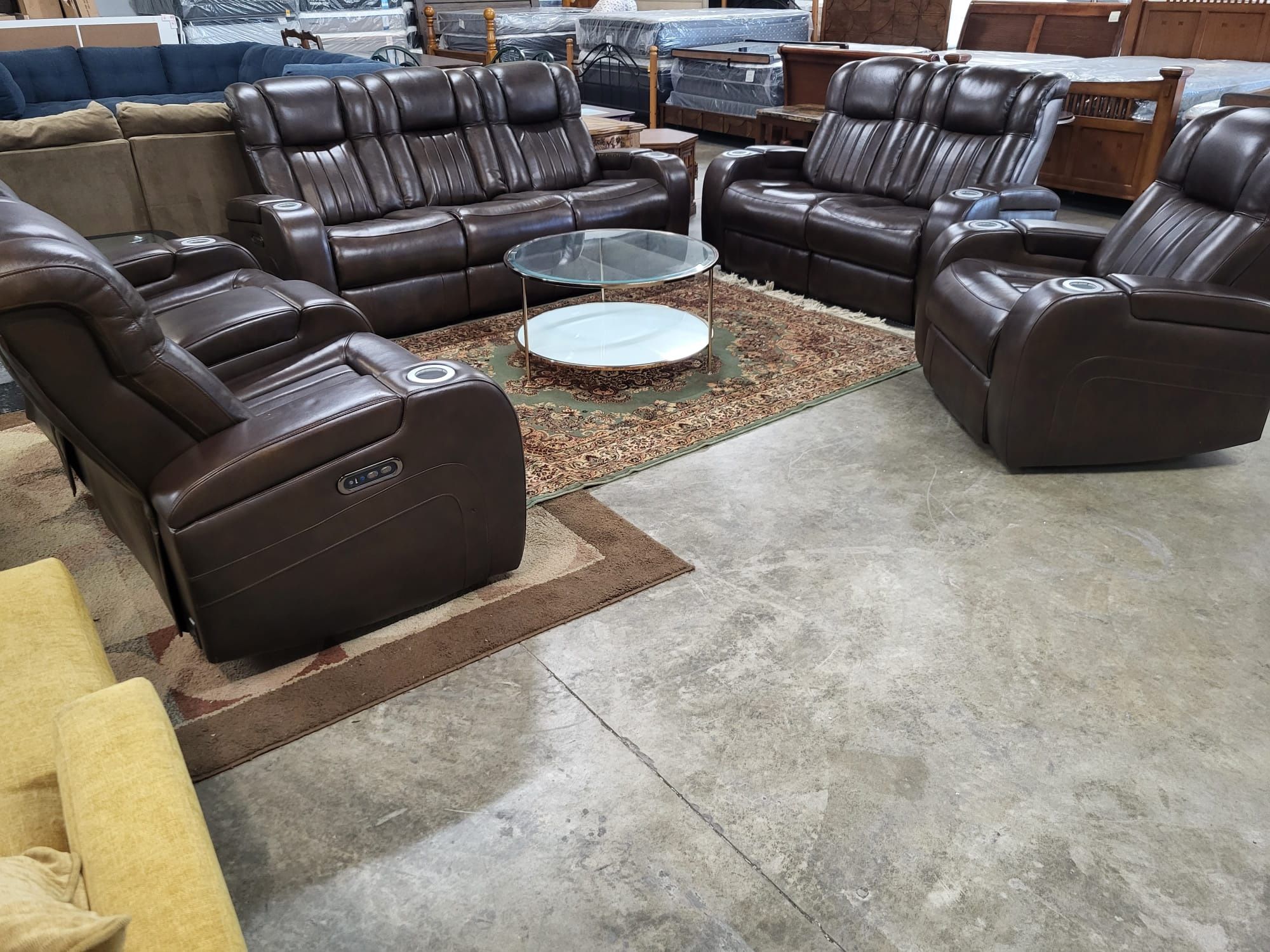 CANOVA LEATHER DUAL POWER RECLINING SOFA LOVESEAT AND ARMCHAIR, SAME DAY PICK UP OR DELIVERY for