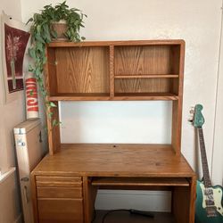 Vintage 80’s 70’s Style Real Wood 50x 25 3/8D Desk Bookshelf 