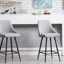BRAND NEW IN BOX SET OF TWO Grey 25” Barstools Fabric Polyester