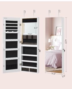 Mirror . Full-Length Frameless Lighted Mirror, Built-in Makeup Mirror, 2 Drawers, Lockable, White UJJC013W01