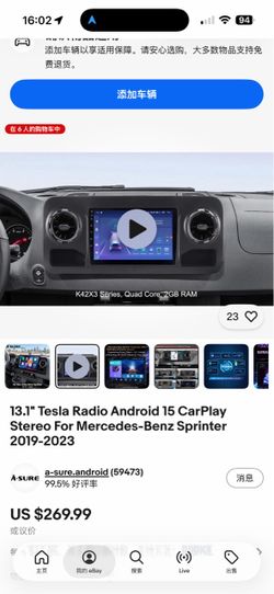 13.1" Tesla Radio Android 15 CarPlay Stereo For Mercedes-Benz Sprinter 2019-2023