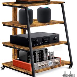 4-Tier AV Media Stand Corner Shelf Stereo Cabinet Audio Rack Tower with Height Adjustable Wooden Shelves Corner Entertainment Center Perfect for Recor