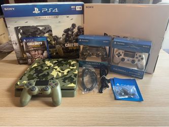PlayStation 4 Slim 1TB Call of Duty WWII Limited Edition Bundle CIB + 2 EXTRA Controllers