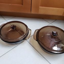 Two Vintage Anchor Ovenware Casseroles With Lids