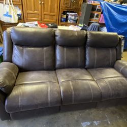 Brown Recliner Leather Couch - 3 Seater