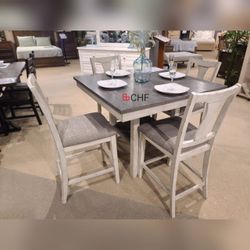 Rustic Antique White,Gray 5 Piece Counter Height Dining Table Set 
