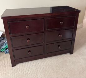 Dark Cherry Wood 6-Drawer Dresser – 48” Wide – Great Storage