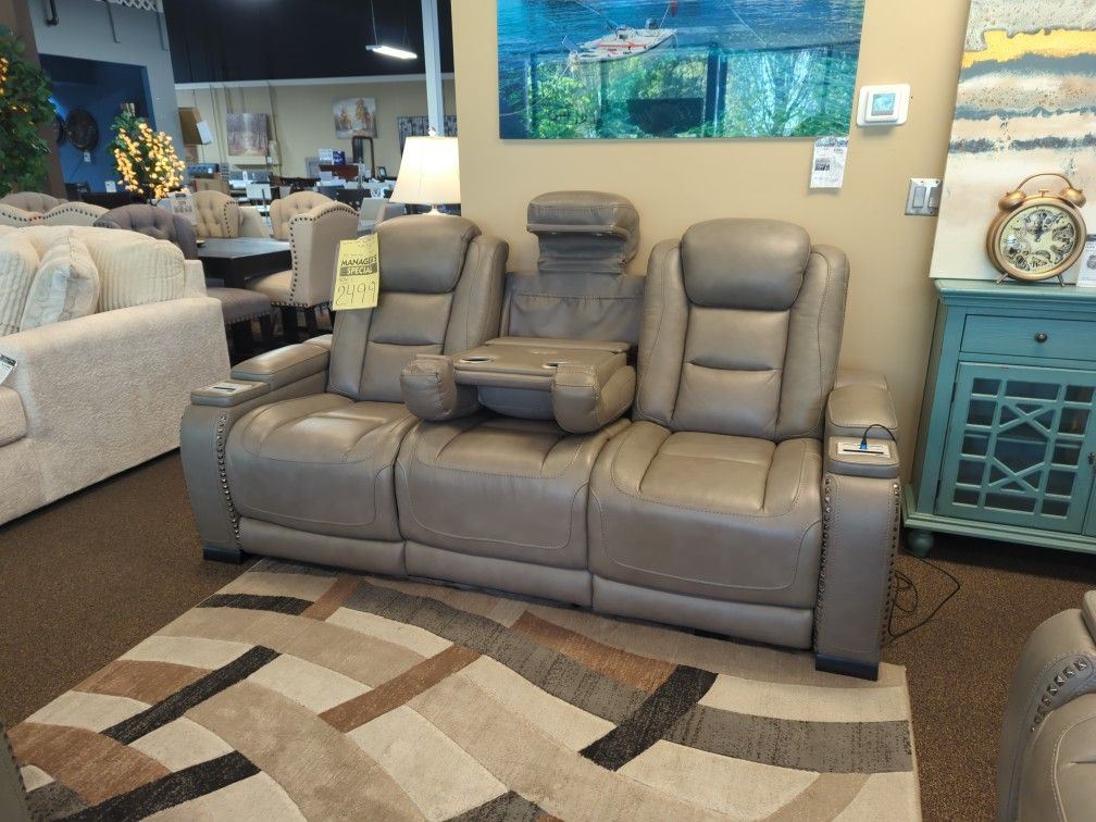 New Top Grain Real Leather Power Reclining Sofa