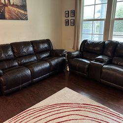 Ashley Full Leather Power  Recliner Sofa And Loveseat With Rocker