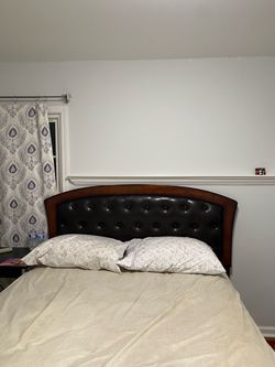 Tufted Leather Headboard with Wood Frame