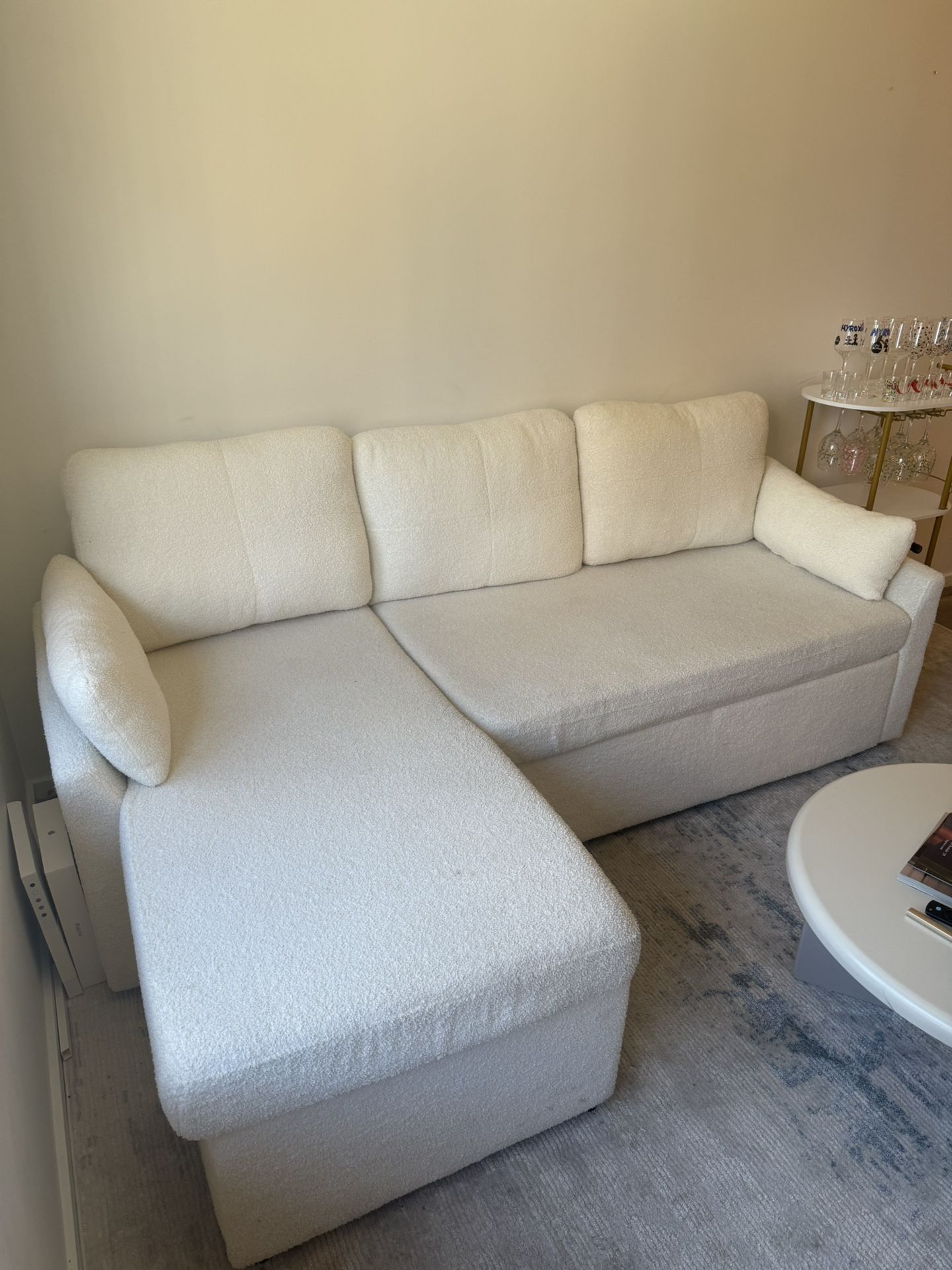 VanAcc Sofa Bed, Sleeper Sofa- 2 in 1 Pull Out Couch Bed with Storage Chaise for Living Room, White