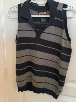 Striped Knit Sweater Vest with Collar