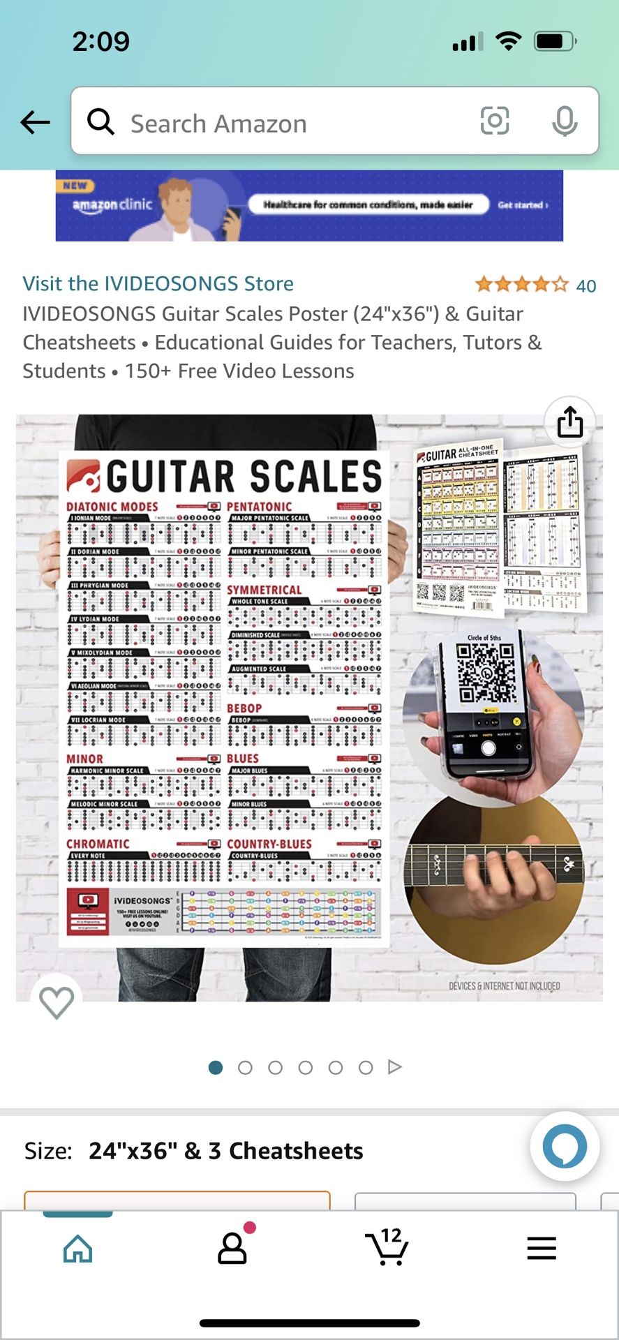 IVIDEOSONGS Guitar Scales Poster (24"x36") & Guitar Cheatsheets • Educational Guides for Teachers, Tutors & Students • 150+ Free Video Lessons