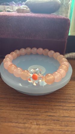 Pink Beaded Stretch Bracelet with Flower Charm
