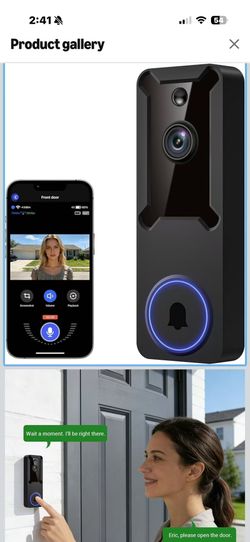 1080p Wireless Wi-Fi Video Doorbell Camera for Home Safety, Night Vision, Two Way Audio, Cloud Storage, Smart AI Motion Detection, Live View, Battery 