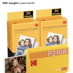 KODAK Mini 2 Retro 4PASS Portable Photo Printer (2.1x3.4 inches) Initial 8 Sheets + 60 Sheets Bundle, Yellow