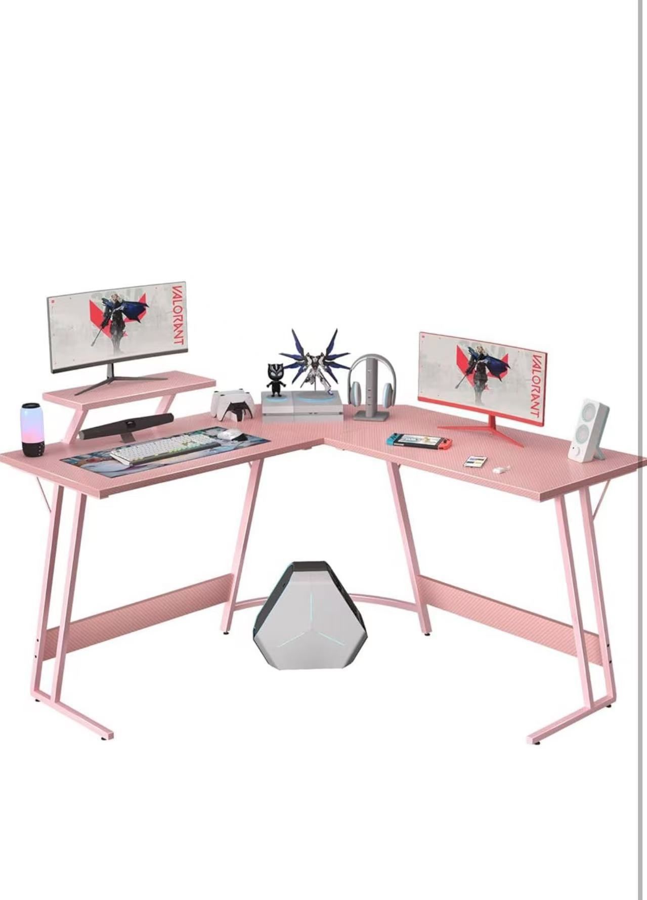 Pink L Shaped Gaming Desk Computer Corner PC Desk