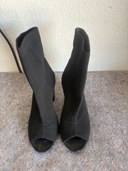 Black Knit Peep-Toe Stiletto Ankle Boots