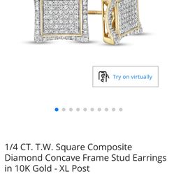 1/4 CT. T.W. Square Composite Diamond Concave Frame Stud Earrings in 10K Gold - XL Post