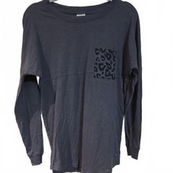 Victoria's Secret PINK Long Sleeve T Shirt Leopard Print S Gray Cotton 2014