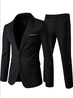 Size M, Men's 2-Piece Suits Slim Fit 1 Button Dress Suit Jacket Blazer & Pants Set