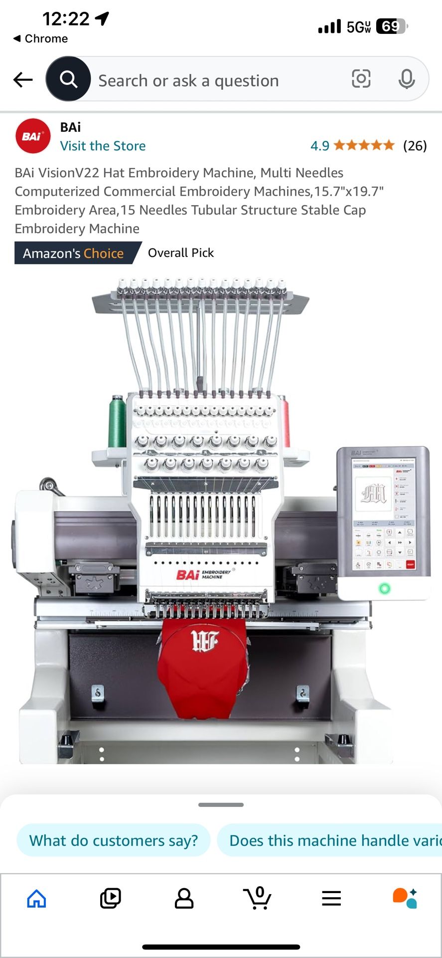 BAI V22 Embroidery Machine Hats Shirts Jackets