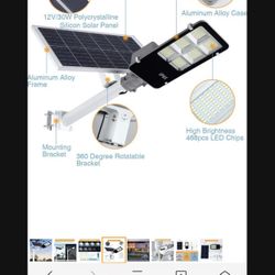 600W LED Solar Street Lights Outdoor, Dusk to Dawn Security Flood Light with Remote Control & Pole, Wireless, Waterproof, Perfect for Yard, Parking lo