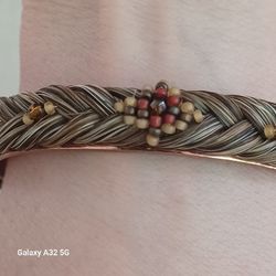 RARE- STERLING & COPPER " GENUINE HORSE HAIR& SEED BEADS  CUFF BRACELET
