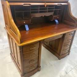 Vintage Wooden Roll Top Secretary Desk
