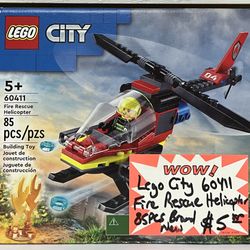 Lego City 60411 Fire Rescue Helicopter 85pcs Brand New 