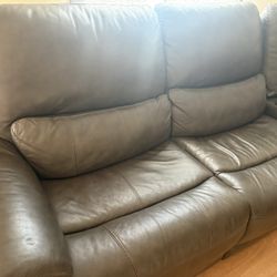 Grey L Shaped Reclining Couch with Center Console