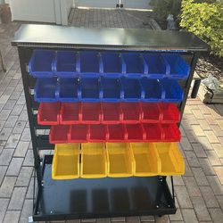 5-tier dual-sided rolling bin rack