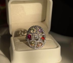 Natural multi gemstone ruby, amethyst citrine sterling 925 ring