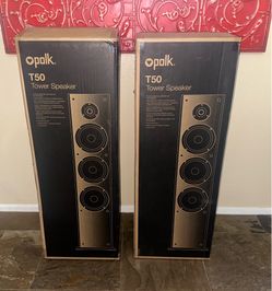 Polk T50 Tower Speakers Black Like New In Box Serial # AM(contact info removed)8G9894