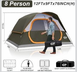 8 Person Camping Tents, Waterproof Family Tent Larger Mesh Windows & Door, Double Layer, Easy Set Up, All-Season Dome Tent with Top Rainfly & Carry Ba