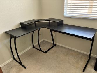Black L-Shaped Corner Desk with Monitor Stand