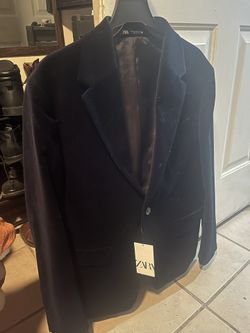 Blazer Velvet Blue Navy (40) Zara