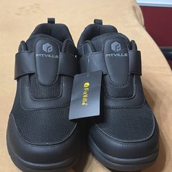 FitVille Men’s US 13EW Black EasyTop StrapEase Diabetic Shoes