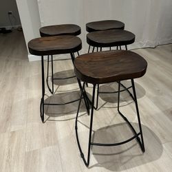 Wooden Saddle Seat Barstool Counter Height- $250 for 5 Stools