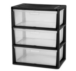 Sterilite 3 Drawer Wide Black Plastic Storage - SET Of TWO (2)
