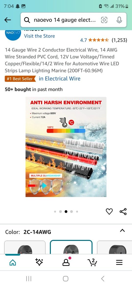 Electrical wire; 14 Gaige wire 2 connector (200ft)