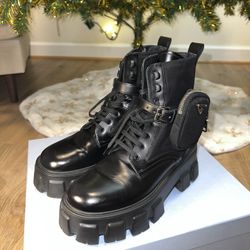 Boots- PRADA Monolith leather and Re-Nylon boots with pouch