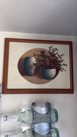 Framed Still Life Print with Wood Frame 11x14” mcm mid century vintage teak wood