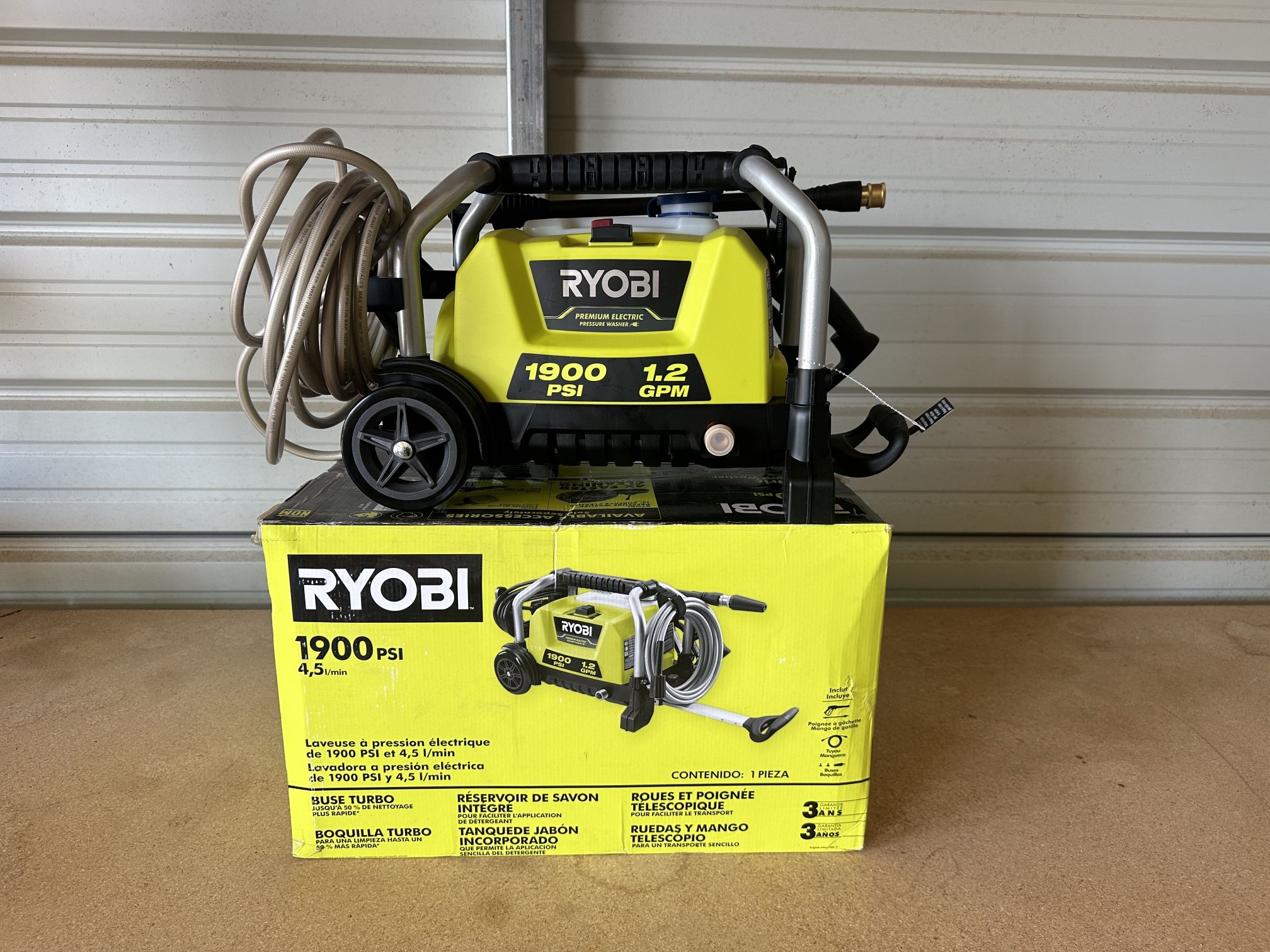 RYOBI 1900 PSI 1.2 GPM Cold Water Wheeled Corded Electric Pressure Washer